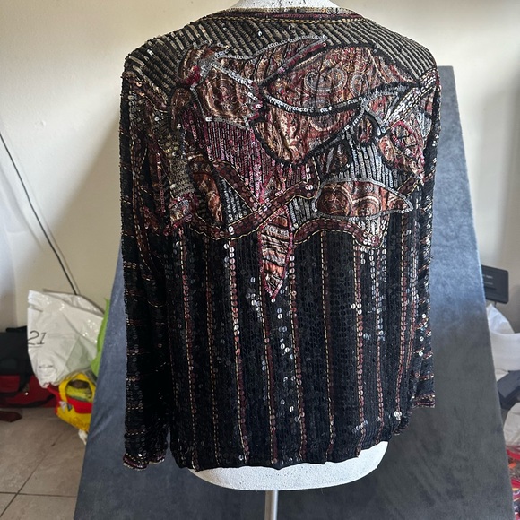 JUDITH ANN CREATIONS INC WOMENS SEQUIN TOP VINTAGE 100% SILK SZ M - Picture 15 of 16